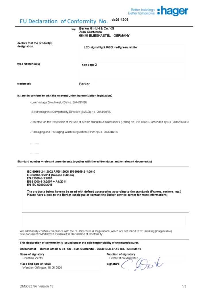 Afbeelding Conformiteitsverklaring en-GB 2026-10-08 | Hager Belgium