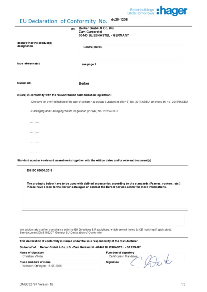 Image EU Declaration of Conformity  | Hager