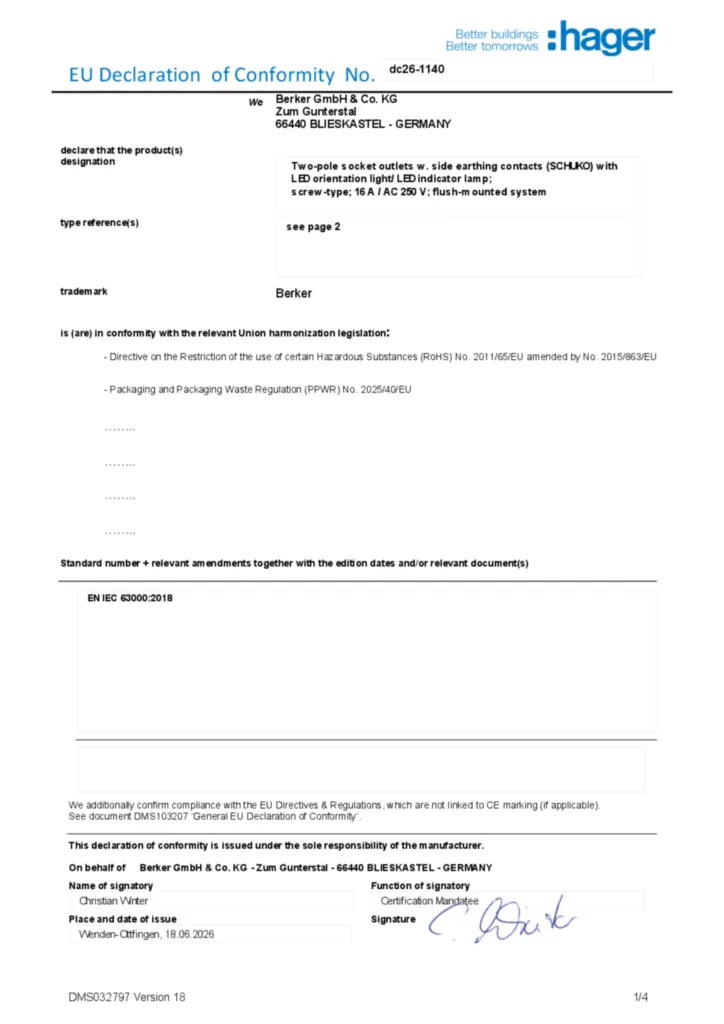 Afbeelding Conformiteitsverklaring en-GB 2026-10-08 | Hager Nederland