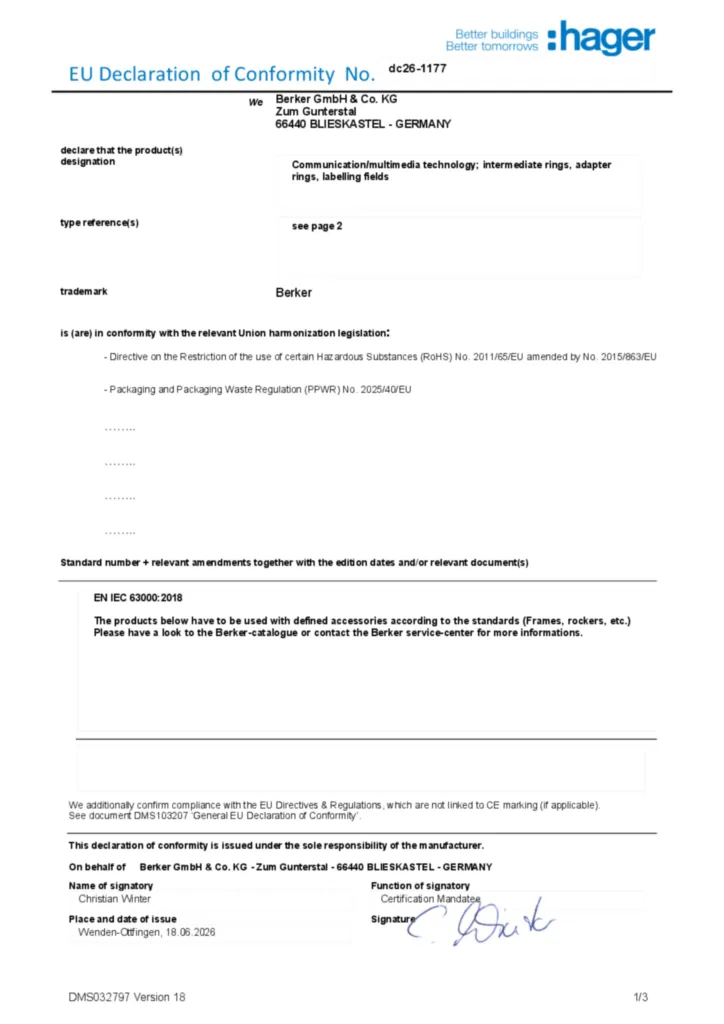 Εικόνα Declaration of conformity en-GB 2026-10-12 | Hager
