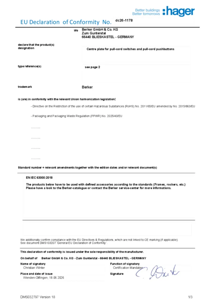 Image EU Declaration of Conformity  | Hager