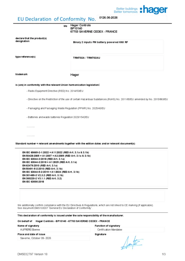 Obrázek EU Declaration of Conformity | Hager