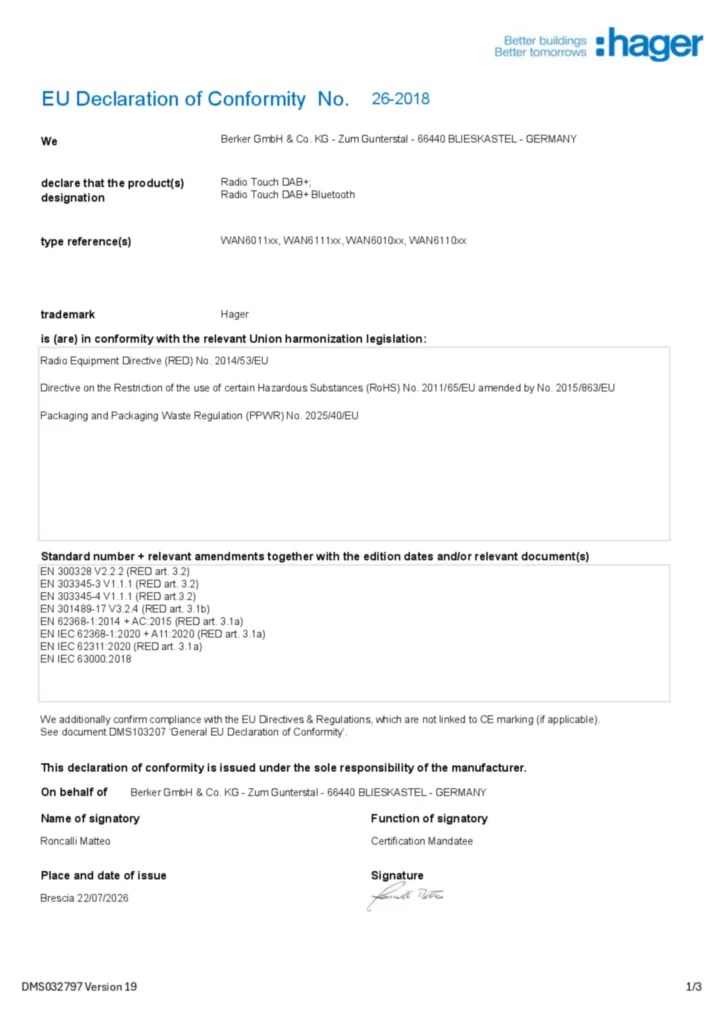 Afbeelding Conformiteitsverklaring en-GB 2026-10-15 | Hager Nederland
