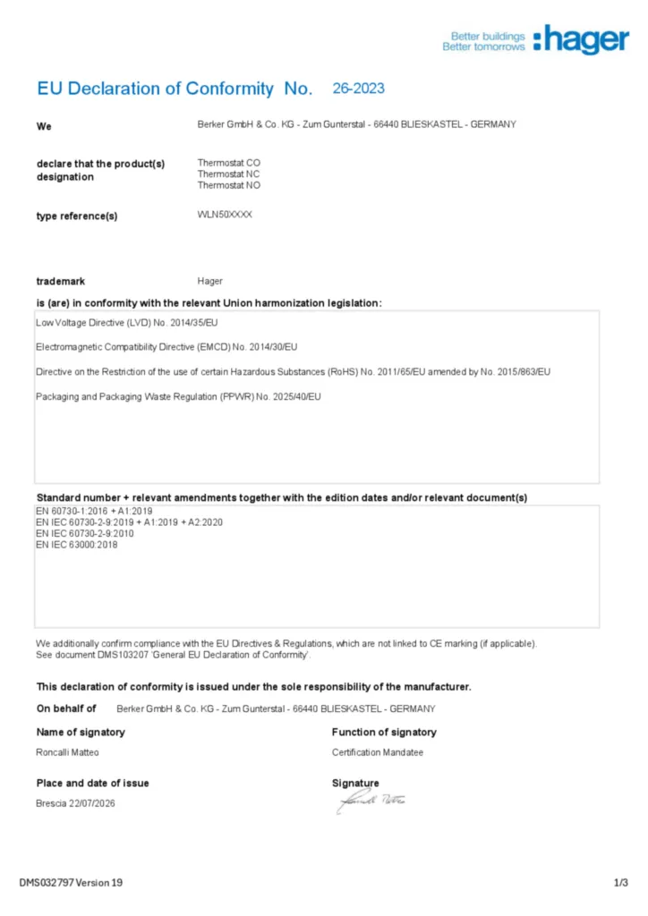 Imagem Declaração de conformidade en-GB 2026-10-15 | Hager Portugal