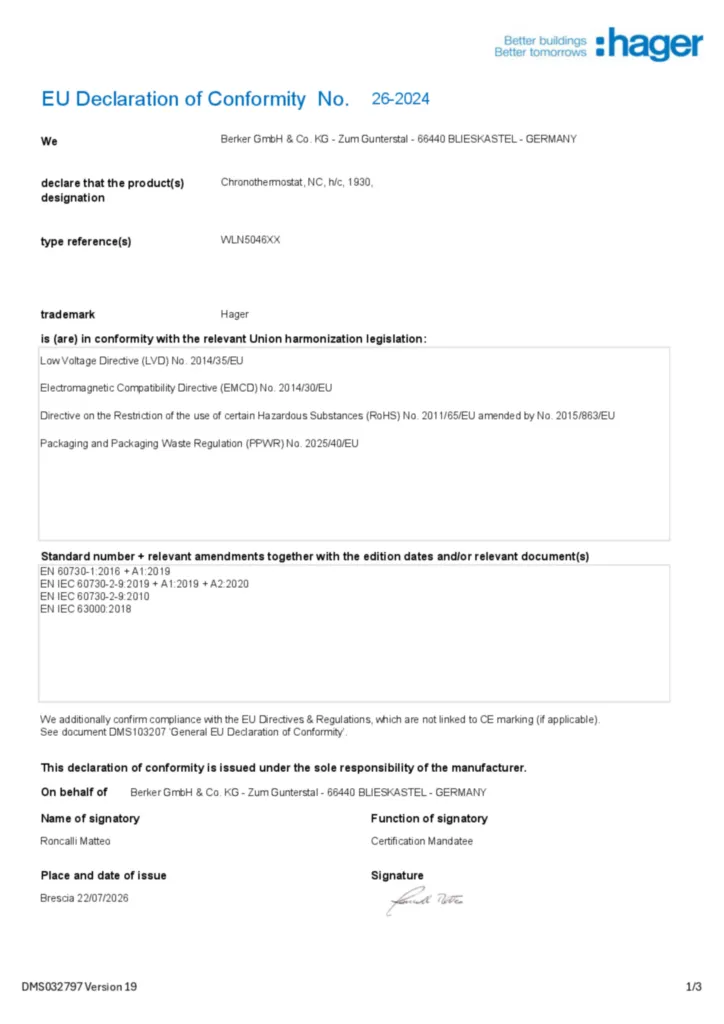 Imagem Declaração de conformidade en-GB 2026-10-15 | Hager Portugal