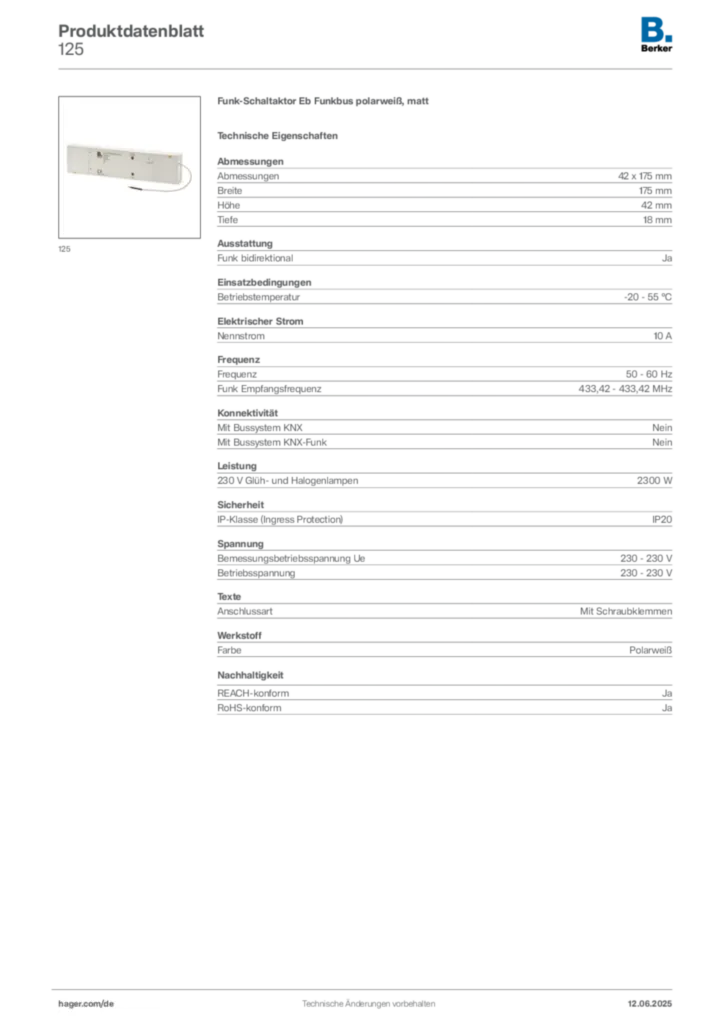 Bild Berker Produktdatenblatt 125 | Hager Deutschland