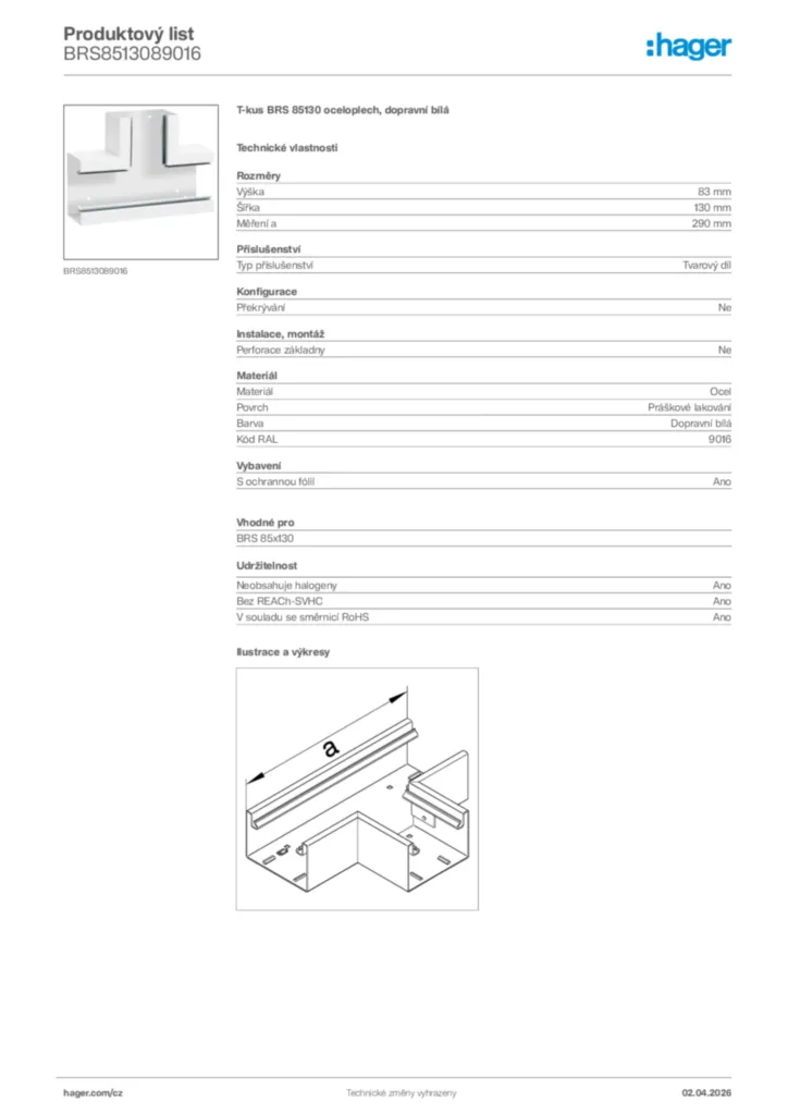 Obrázek Hager Product data sheet BRS8513089016 | Hager