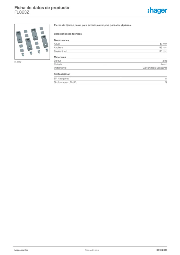 Imagen Hager Ficha de datos de producto FL863Z | Hager España