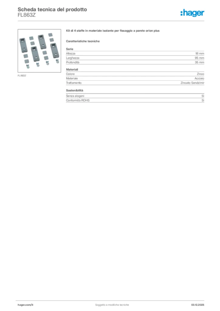 Immagine Hager Scheda tecnica del prodotto FL863Z | Hager Italia