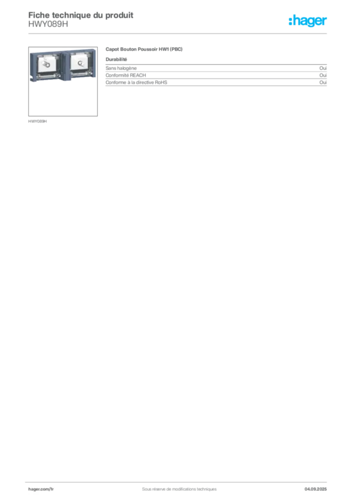 Image Hager Fiche technique du produit HWY089H | Hager France