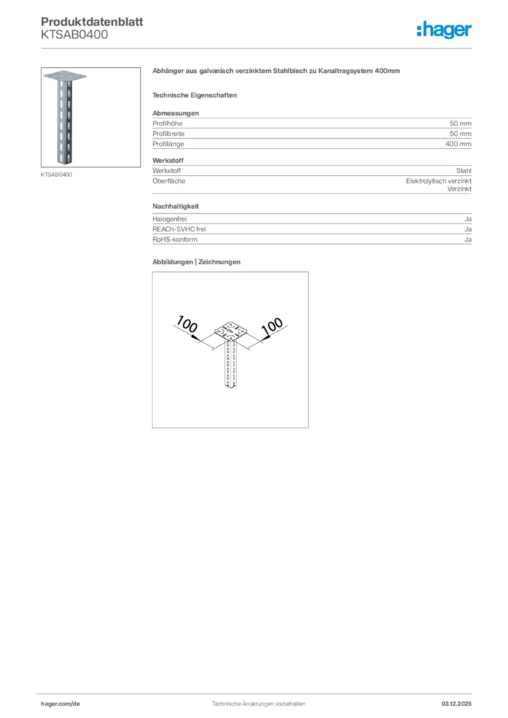 Bild Hager Produktdatenblatt KTSAB0400 | Hager Deutschland