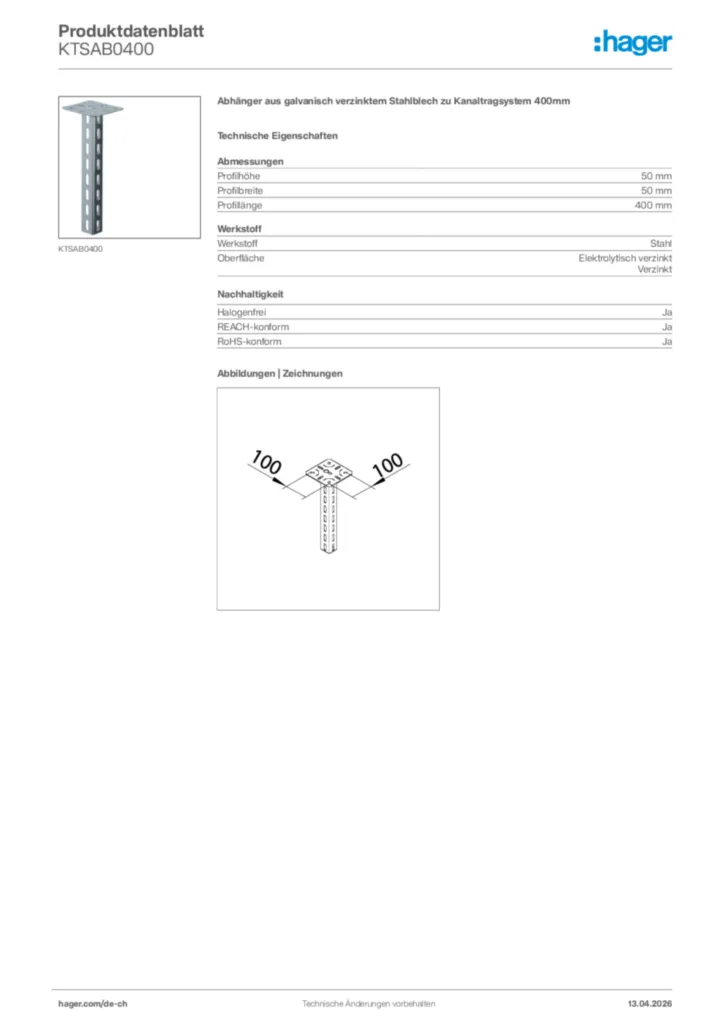 Bild Hager Produktdatenblatt KTSAB0400 | Hager Schweiz