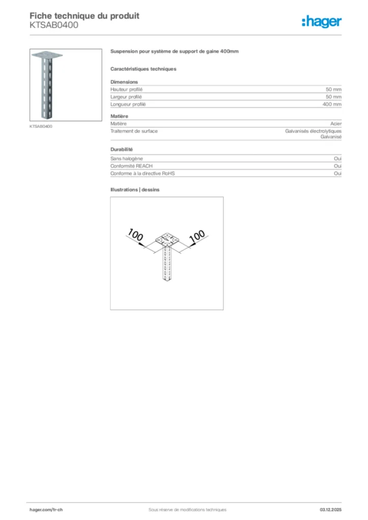 Image Hager Fiche technique du produit KTSAB0400 | Hager Suisse