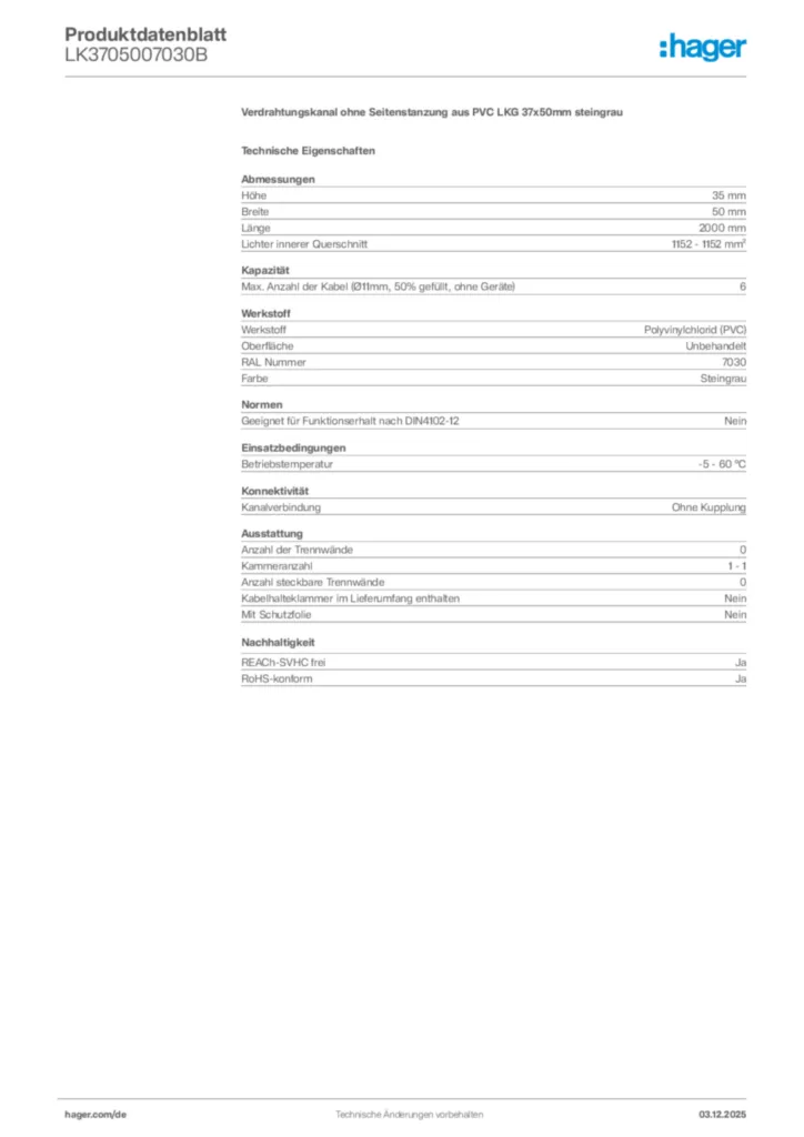 Bild Hager Produktdatenblatt LK3705007030B | Hager Deutschland