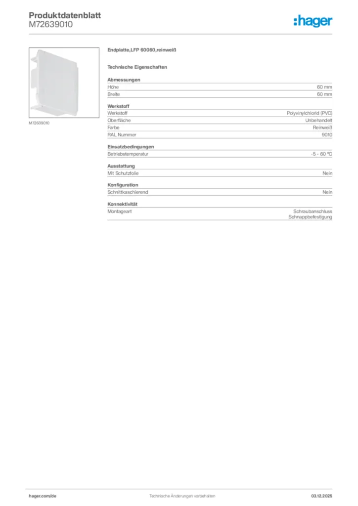 Bild Hager Produktdatenblatt M72639010 | Hager Deutschland