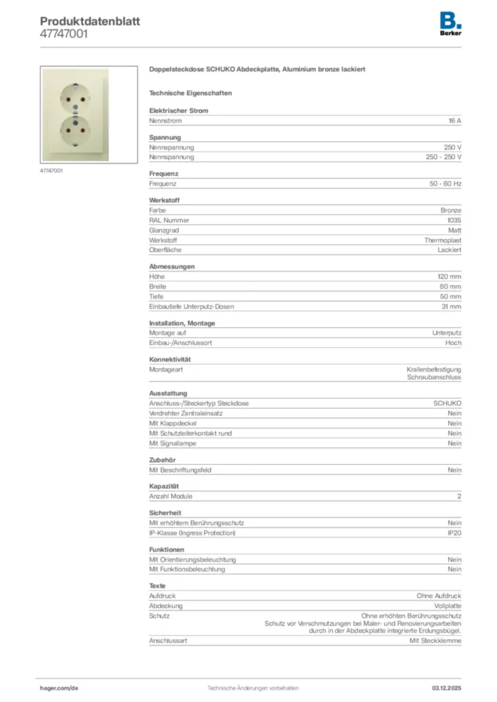 Bild Berker Produktdatenblatt 47747001 | Hager Deutschland