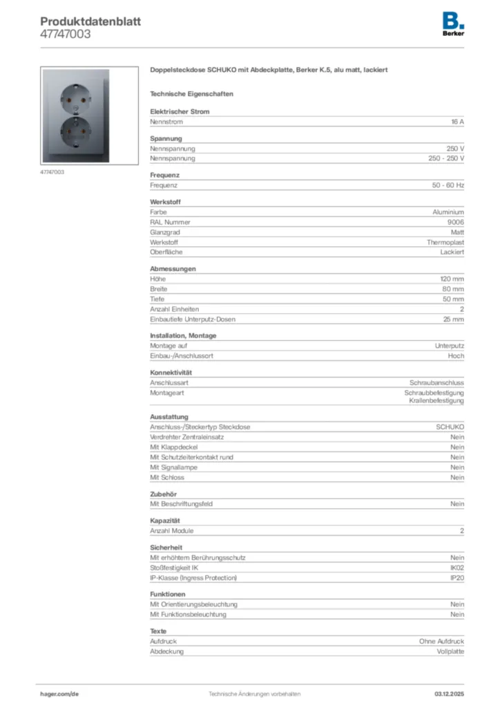 Berker Produktdatenblatt 47747003