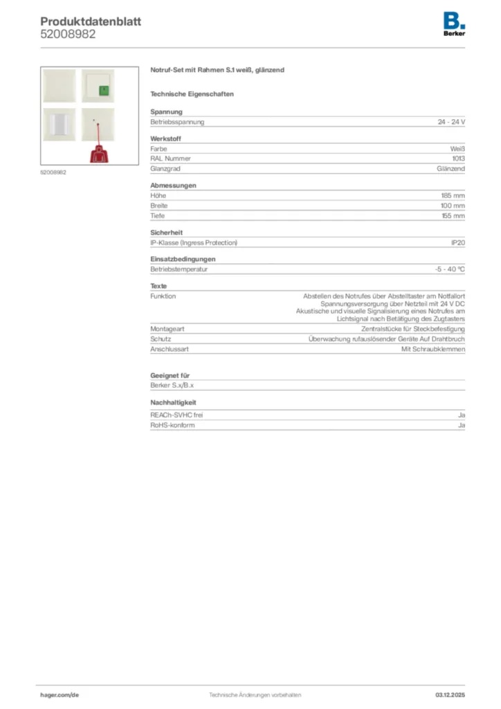 Berker Produktdatenblatt 52008982