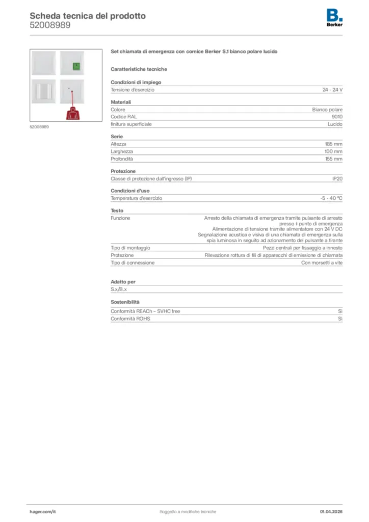 Immagine Berker Scheda tecnica del prodotto 52008989 | Hager Italia