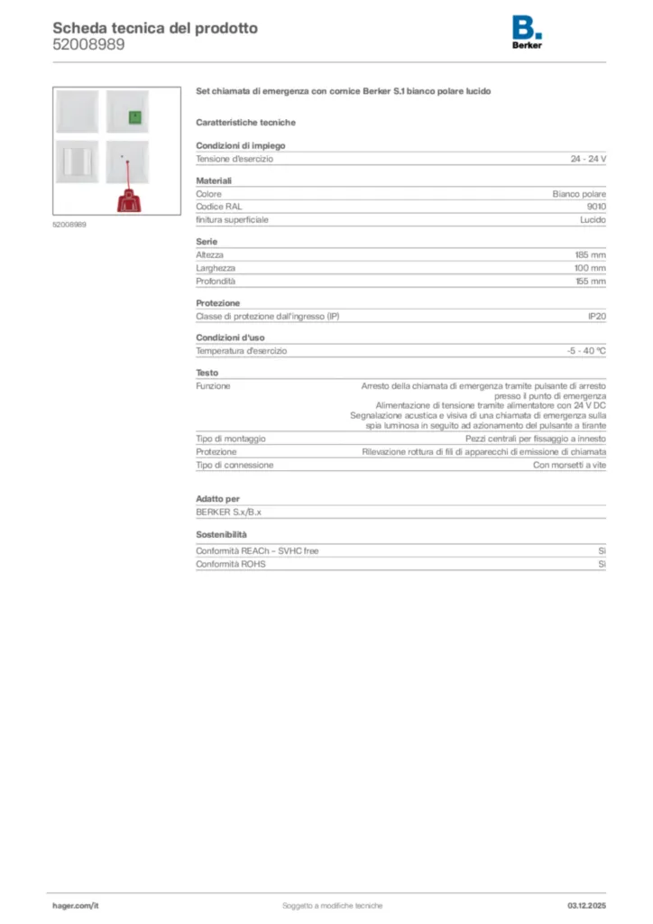 Immagine Berker Scheda tecnica del prodotto 52008989 | Hager Italia