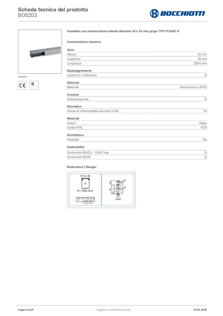 Immagine Bocchiotti Scheda tecnica del prodotto B08203 | Hager Italia