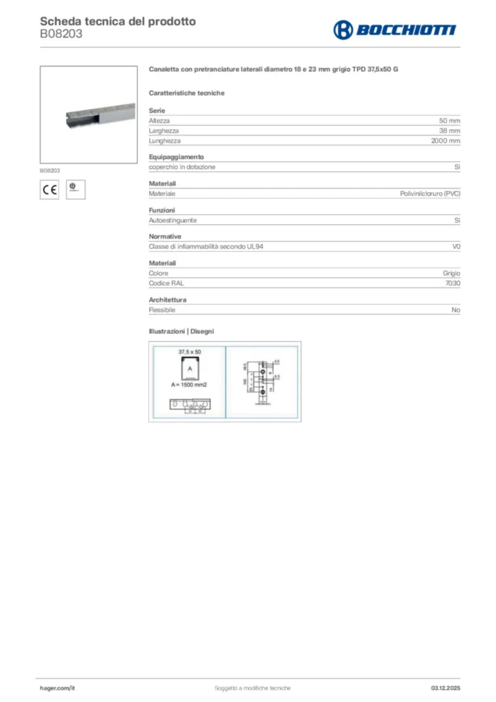 Immagine Bocchiotti Scheda tecnica del prodotto B08203 | Hager Italia