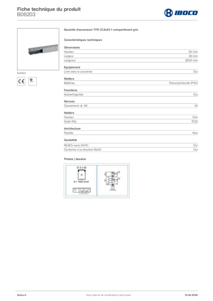 Image Iboco Fiche technique du produit B08203 | Hager France