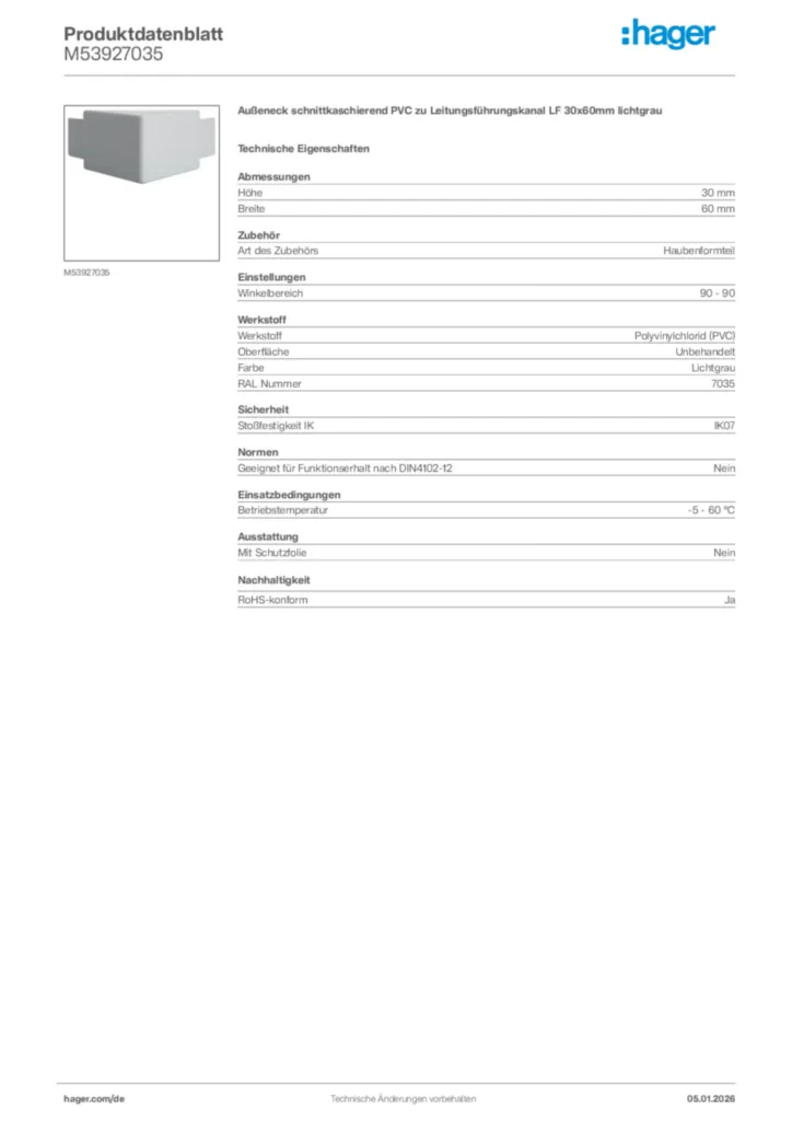 Bild Hager Produktdatenblatt M53927035 | Hager Deutschland