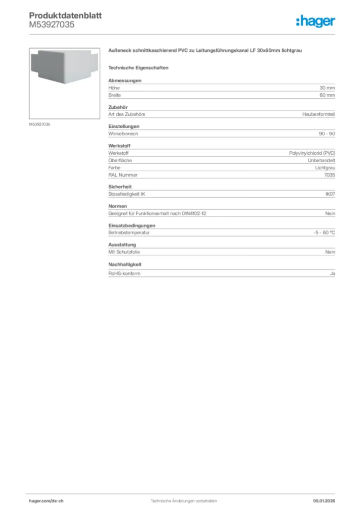 Bild Hager Produktdatenblatt M53927035 | Hager Schweiz