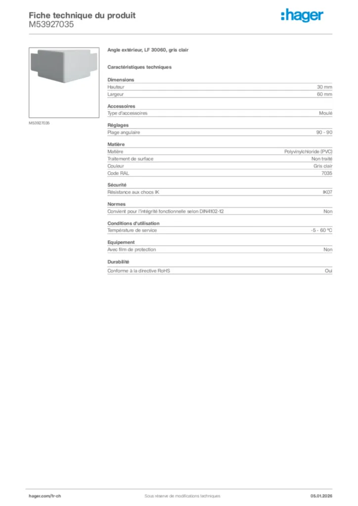 Image Hager Fiche technique du produit M53927035 | Hager Suisse