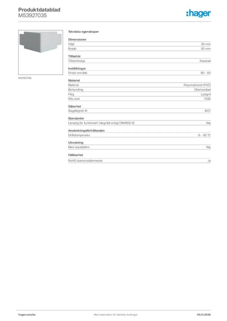 Bild Hager Produktdatablad M53927035 | Hager Sverige