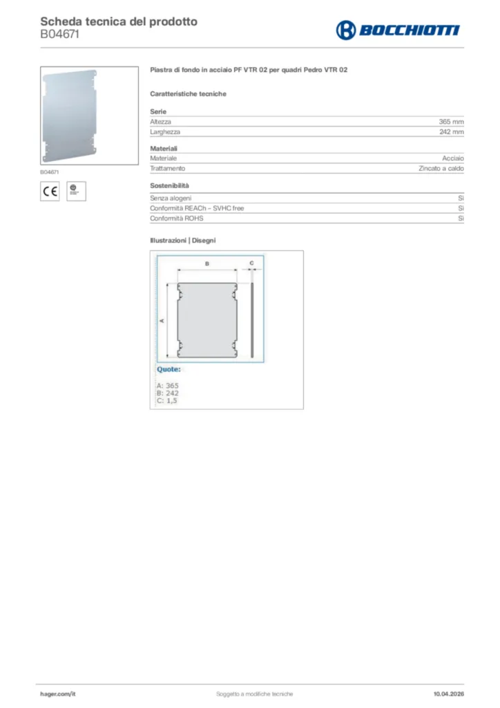 Immagine Bocchiotti Scheda tecnica del prodotto B04671 | Hager Italia