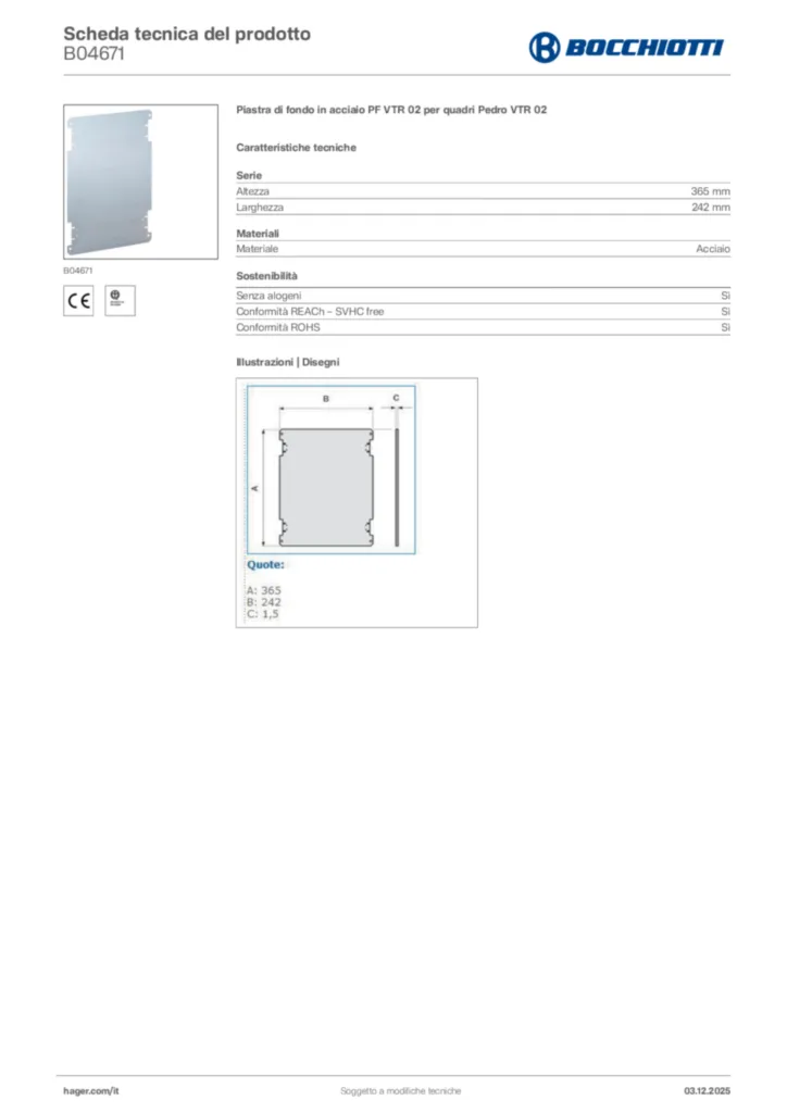 Immagine Bocchiotti Scheda tecnica del prodotto B04671 | Hager Italia