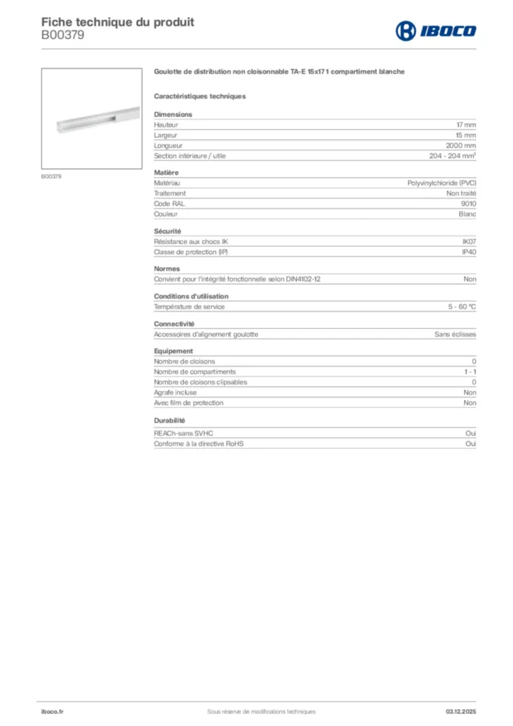 Image Iboco Fiche technique du produit B00379 | Hager France