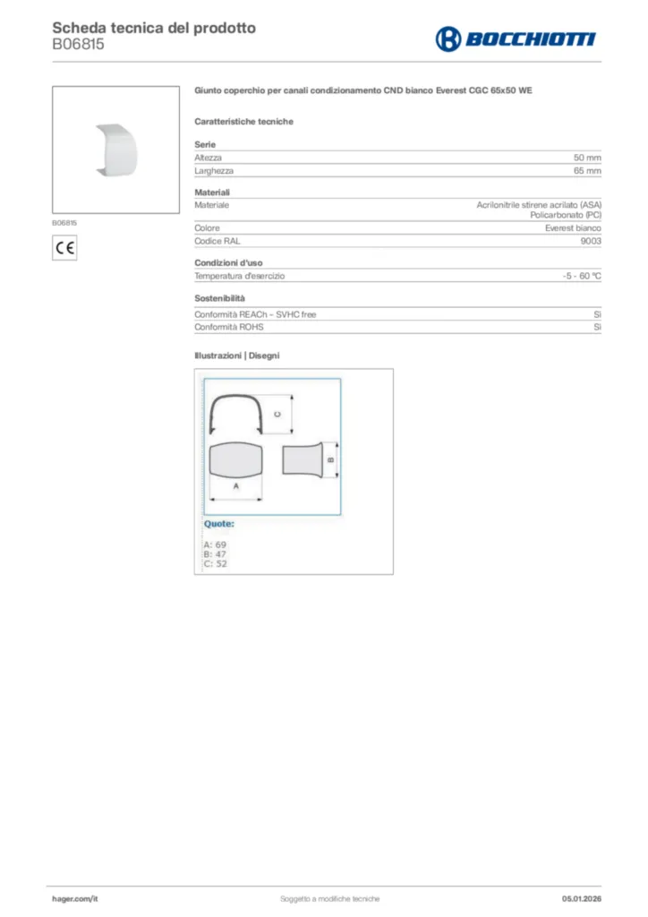 Immagine Bocchiotti Scheda tecnica del prodotto B06815 | Hager Italia