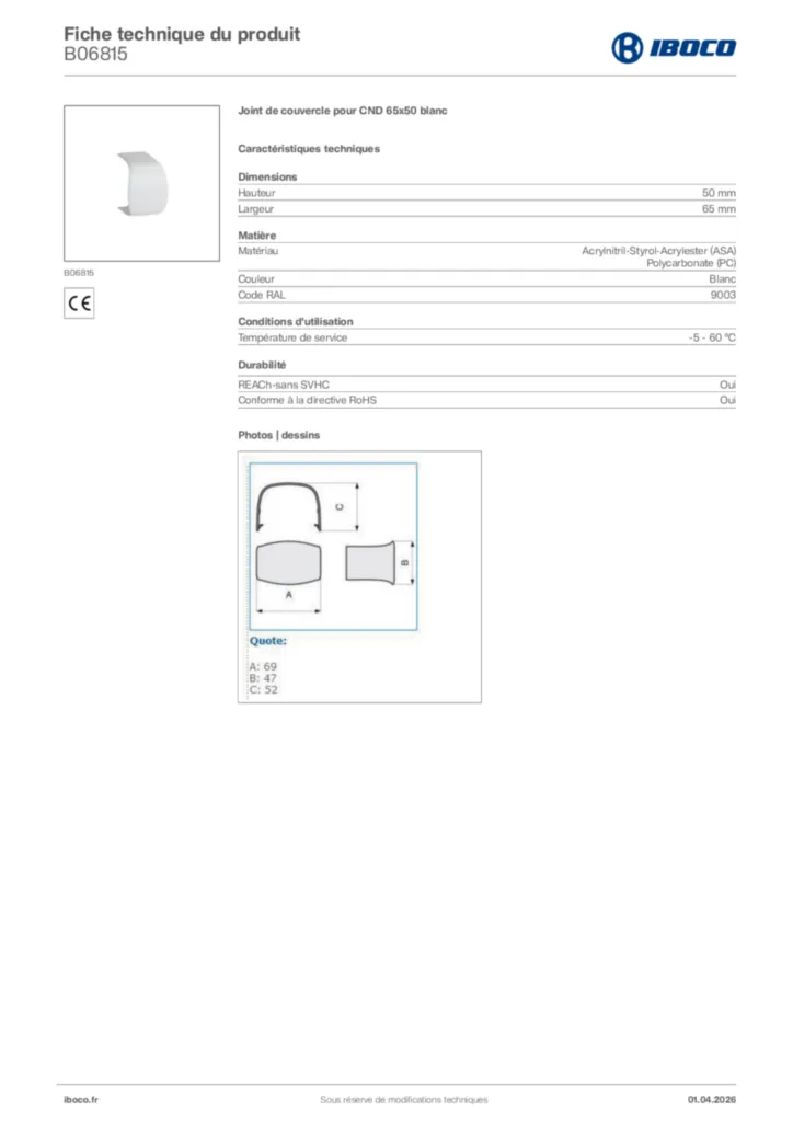 Image Iboco Fiche technique du produit B06815 | Hager France