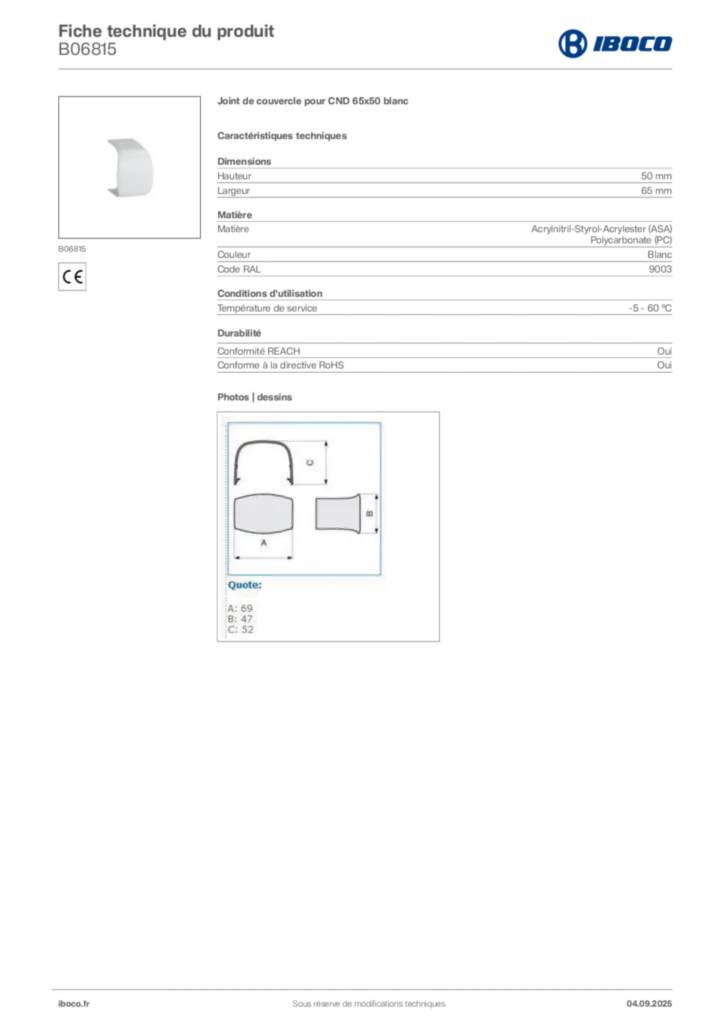 Image Iboco Fiche technique du produit B06815 | Hager France