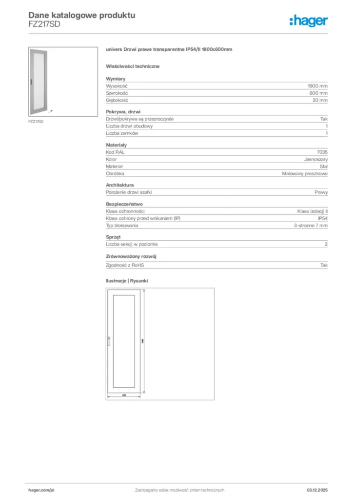 Zdjęcie Hager Dane katalogowe produktu FZ217SD | Hager Polska