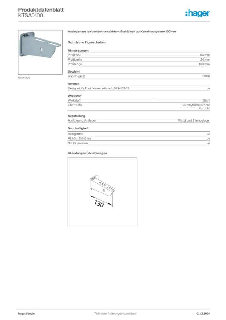 Bild Hager Produktdatenblatt KTSA0100 | Hager Deutschland