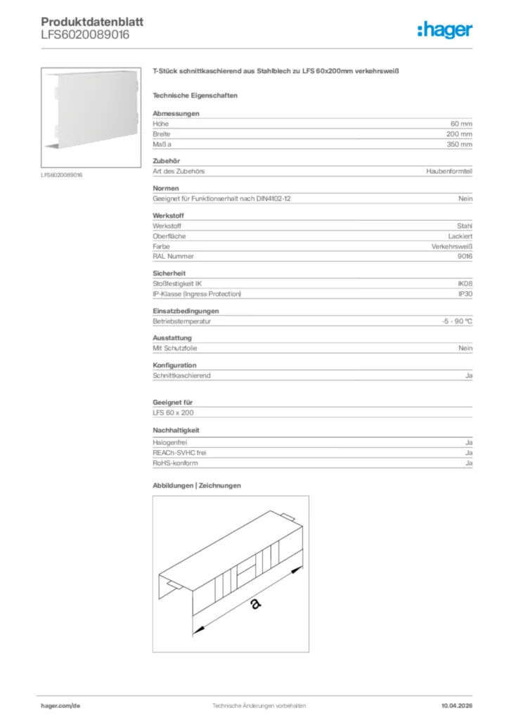 Bild Hager Produktdatenblatt LFS6020089016 | Hager Deutschland