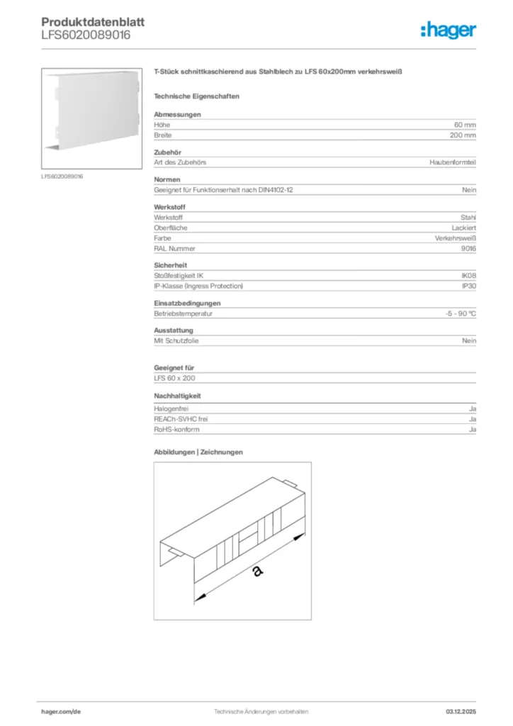 Bild Hager Produktdatenblatt LFS6020089016 | Hager Deutschland