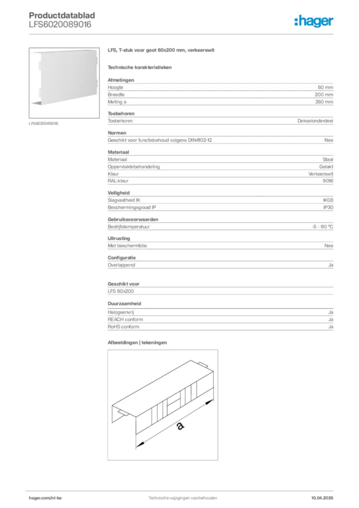 Afbeelding Hager Productdatablad LFS6020089016 | Hager Belgium
