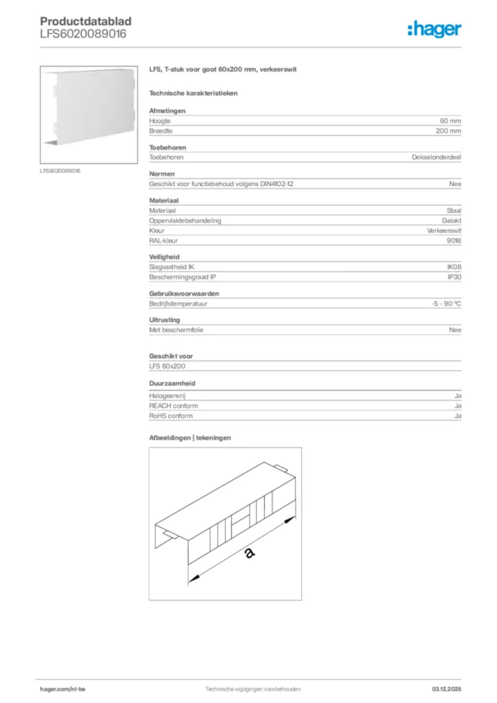 Afbeelding Hager Productdatablad LFS6020089016 | Hager Belgium