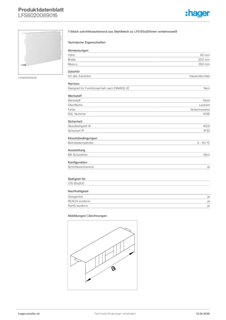 Bild Hager Produktdatenblatt LFS6020089016 | Hager Schweiz