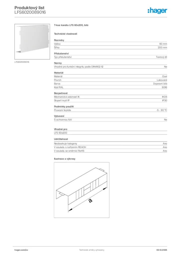 Obrázek Hager Product data sheet LFS6020089016 | Hager