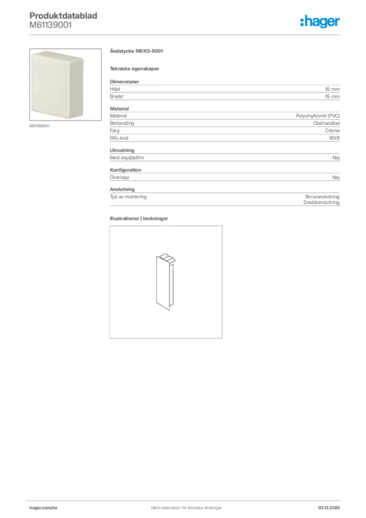 Bild Hager Produktdatablad M61139001 | Hager Sverige