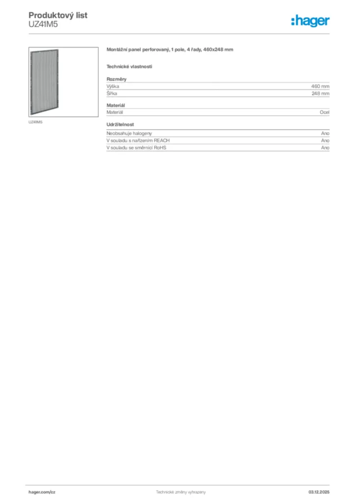 Obrázek Hager Product data sheet UZ41M5 | Hager