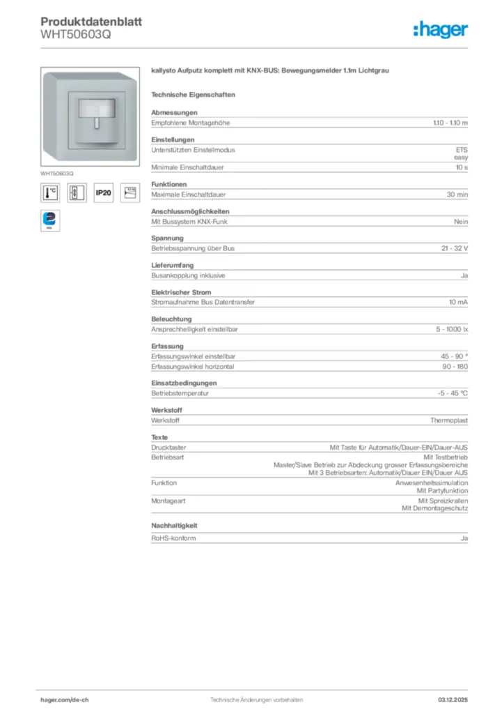 Bild Hager Produktdatenblatt WHT50603Q | Hager Schweiz