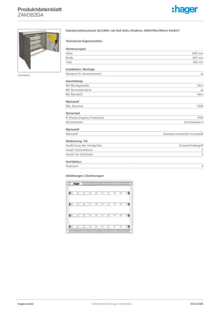 Bild Hager Produktdatenblatt ZAK082GA | Hager Deutschland