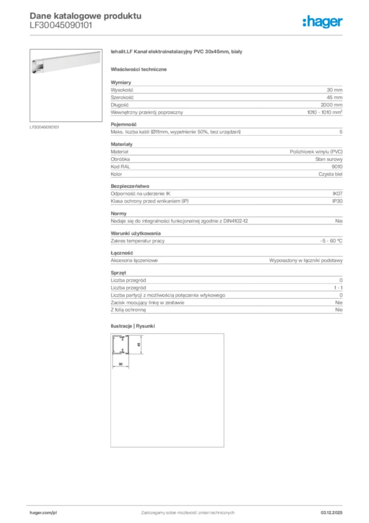 Zdjęcie Hager Karta katalogowa LF30045090101 | Hager Polska